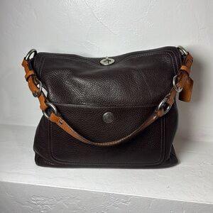 Coach Chelsea brown leather turn lock entry shoulder bag